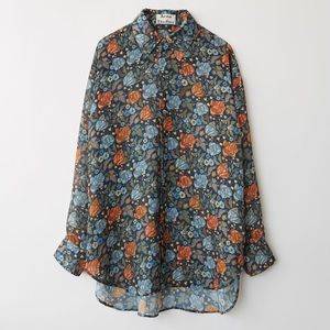 Acne Studios Oversized Navy and Orange Floral Print Shirt FN-WN-BROU000068 NWOT